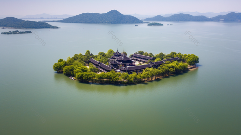 岛上古代建筑群古村落,高清,摄影图,摄影图片,图片大全,摄影图免费下载